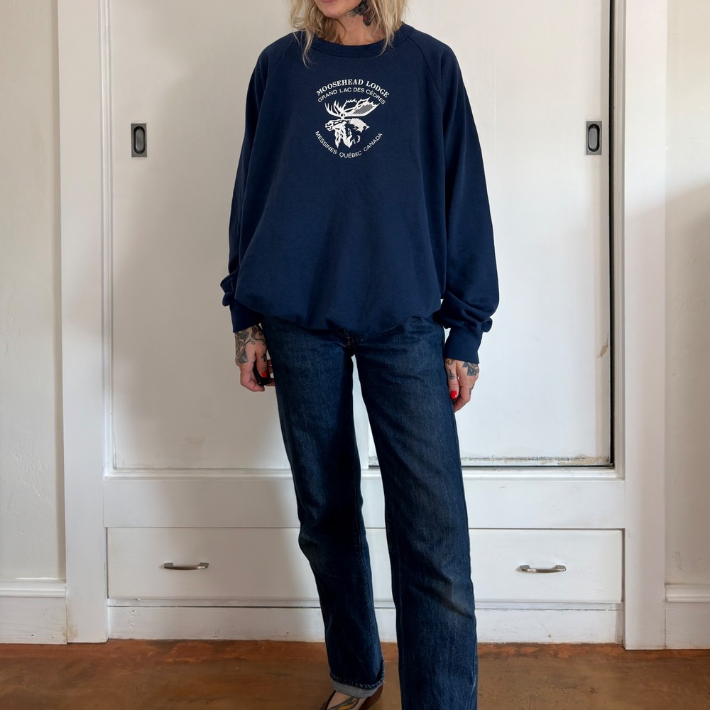 Vintage Penmans Sports Moosehead Lodge Quebec Canada Sweatshirt Navy Blue XXL